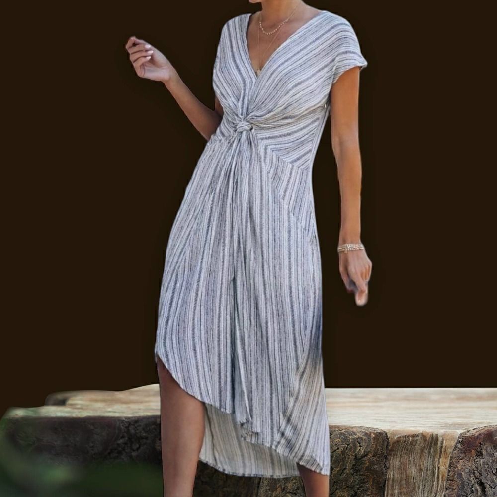 VICI Women's Multicolor Striped Knotted Twist Front Dress